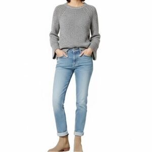 Talbots Shaker Stitch Knit Sweater Grey Size L Bell Sleeve Cotton Blend EUC